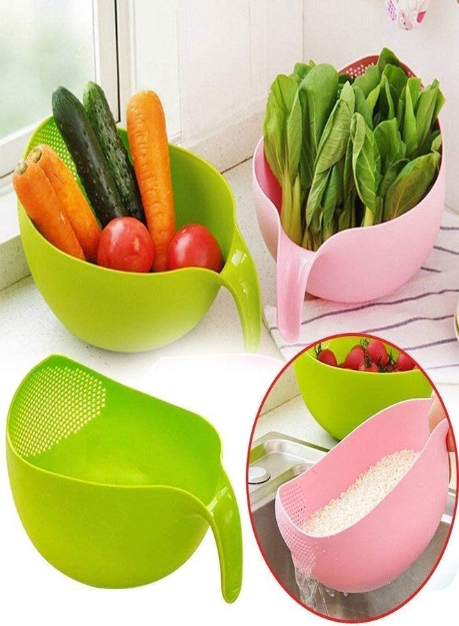 KBS Strainer Washer Colander Rice Bowl (Pack of 2) Multi-Purpose Fruits & Vegetable Basket Kitchen Tools (Plastic- Green) - Image 4